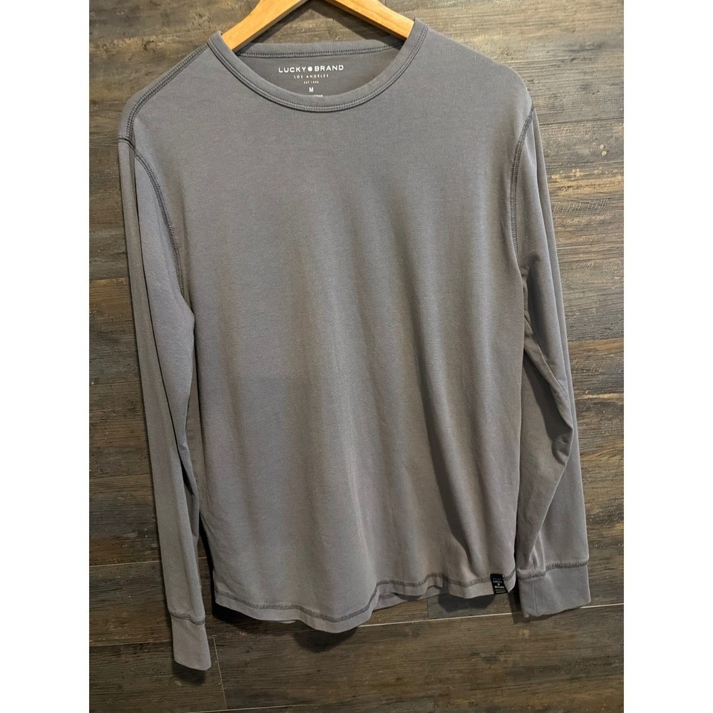 Lucky Brand Mens Long Sleeve Crewneck Tee Gray 7MC6009 Medium